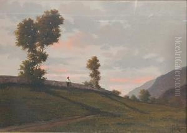 Collina Con Muretto E Figura Oil Painting by Umberto Amedeo Solaro
