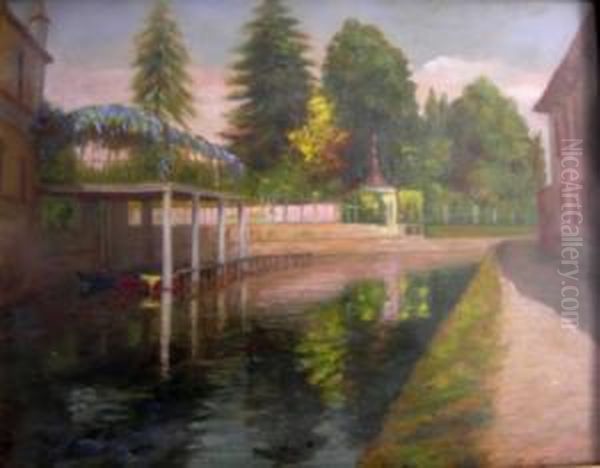 Scorcio Di Naviglio Milanese A Gorla Oil Painting by Erminio Soldera