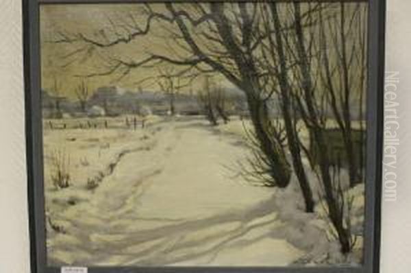 Bomen Aan Winterse Sloot Oil Painting by Leonid Romanovitch Sologub