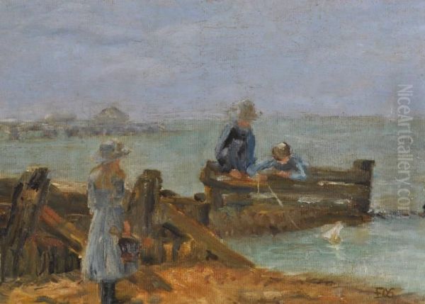 Children At The Beach Oil Painting by Edith Oenone Somerville