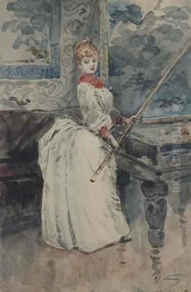 La Joueuse De Billard Oil Painting by Francois Clement Somm