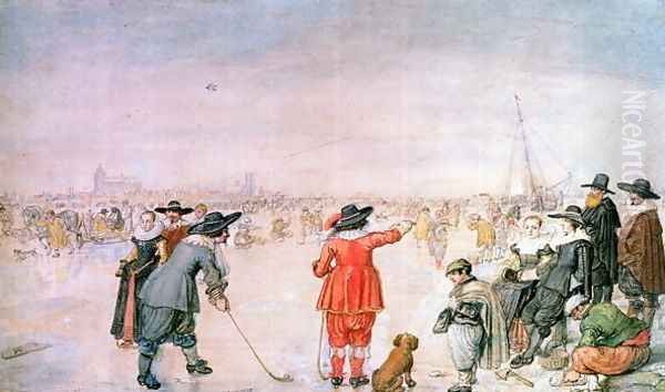 Golf on the Ice on the River Ijsel near Kampen Oil Painting by Hendrick Avercamp