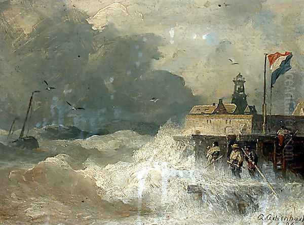 Sturm an der Küste (Storm at the Coast) Oil Painting by Andreas Achenbach