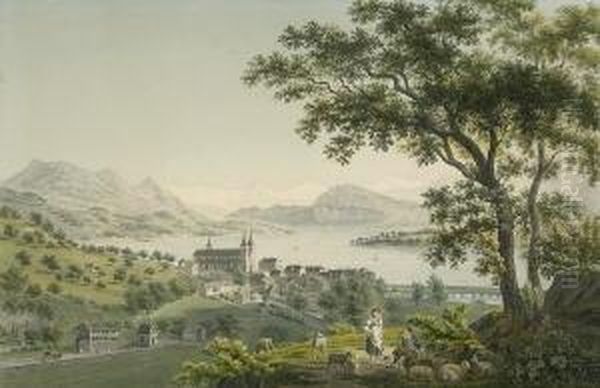 Blick Auf Luzern Und Den
 Vierwaldstattersee. Oil Painting by Johann Jakob Sperli