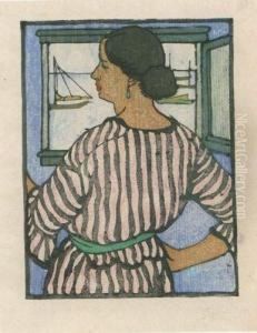[femme De Dos Devant Fenetre Ouverte Sur La Mer]. Vers 1906-1910.