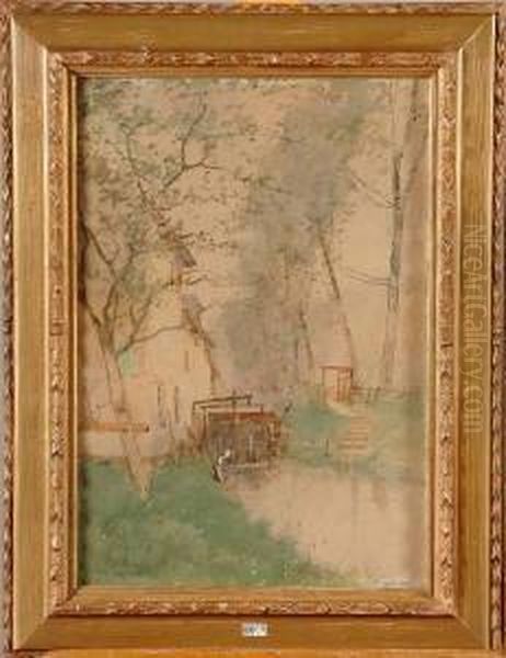 Lavandiere Au Moulin A Eau Oil Painting by Henri Stacquet