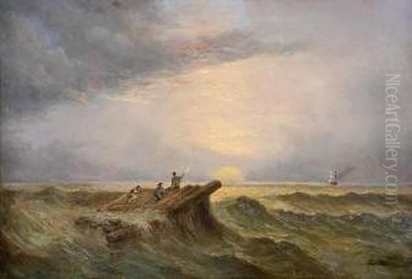 Ship In Sight - Rescued! Oil Painting by George Clarkson Stanfield