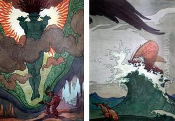 Sinbad The Sailor & Aladdin Oil Painting by Sidney Walter Stanley