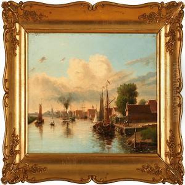 From The River Leer In Sassnitz, Germany Oil Painting by Heinrich Steinike