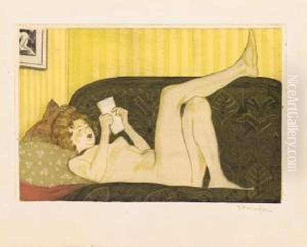 Modele Lisant Oil Painting by Theophile Alexandre Steinlen