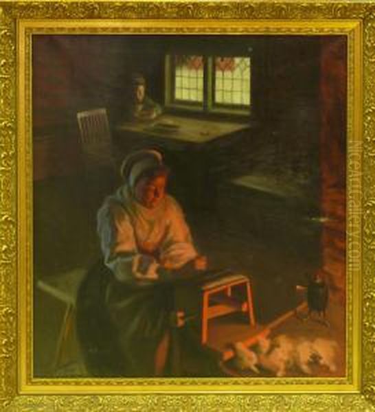 Allmoge Interior. Oil Painting by Emerik Stenberg