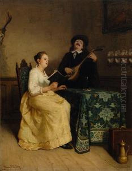 An Old Dutch Song Oil Painting by Jacobus Frederick Sterre De Jong