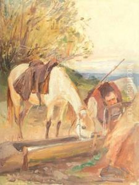 Popasul Haiducului Oil Painting by Dumitrescu Stoica