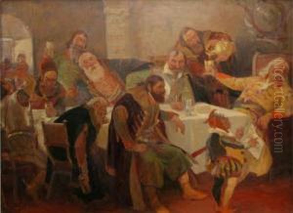 Banchet Boieresc Oil Painting by Dumitrescu Stoica