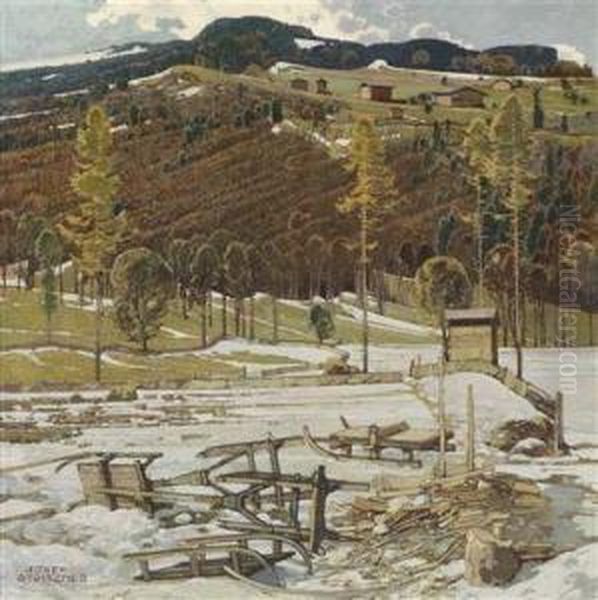 Early Spring Oil Painting by Josef Stoitzner