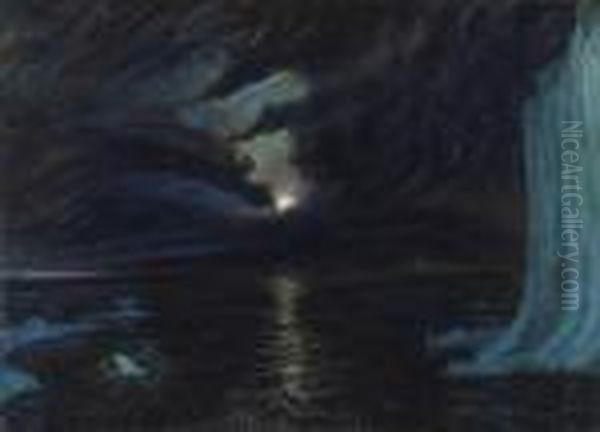 Ice Cliff In The Arctic Oil Painting by Frank Wilbert Stokes