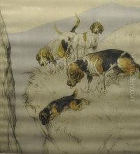 Yell Foxhounds Oil Painting by George Vernon Stokes