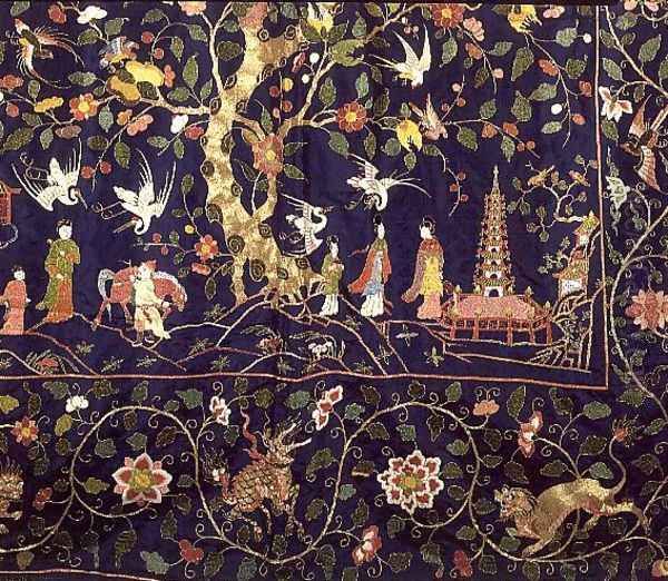 Embroidered hangings from the State Bed at Calke Abbey (detail) Oil Painting by Anonymous Artist