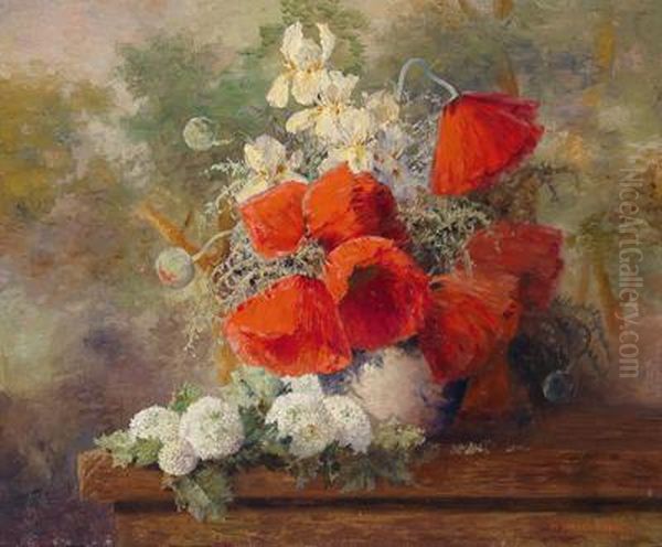 Klatschmohn Und Schneeballe In Vase Oil Painting by Max Theodor Streckenbach