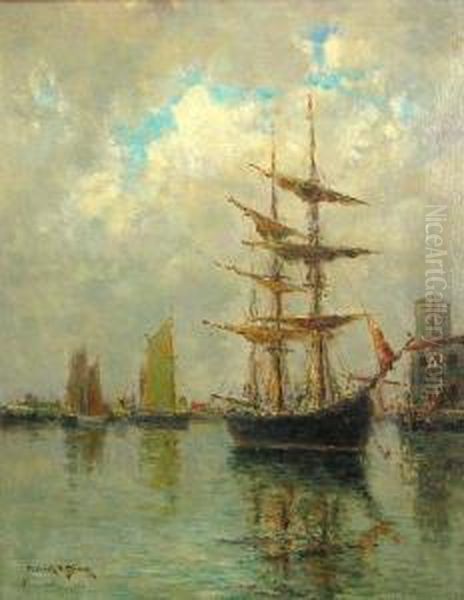 Boats In A Harbor (the Last Haren) Oil Painting by Dedrick Brandes Stuber
