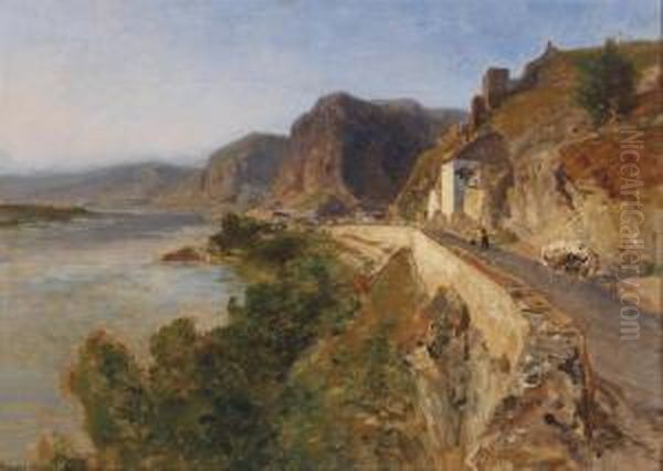 At The Erstwhile White Church Tower In Durnstein Oil Painting by Max Suppantschitsch
