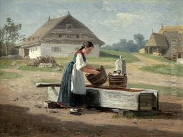 Am Dorfbrunnen Oil Painting by Gustav Sus