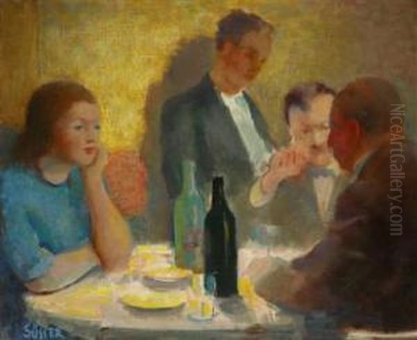 In A Restaurant Oil Painting by Frantisek Susser