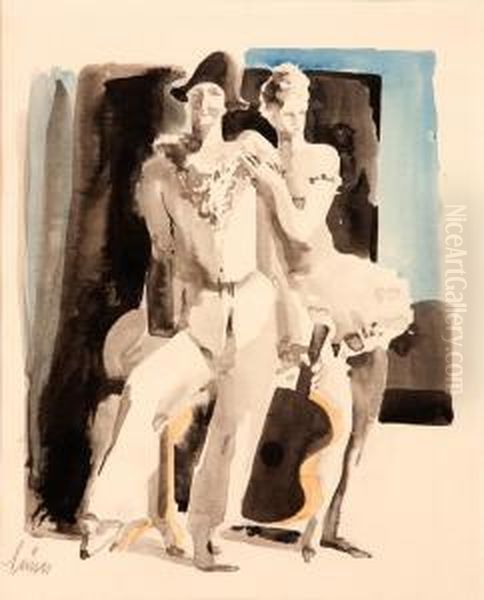 Pierot A Kolombina Oil Painting by Frantisek Susser