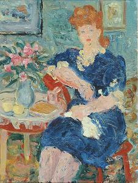 Przy Stole Oil Painting by Janina Sussle-Muszkietowa