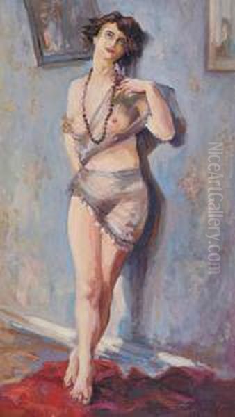 Akt We Wnetrzu Oil Painting by Janina Sussle-Muszkietowa