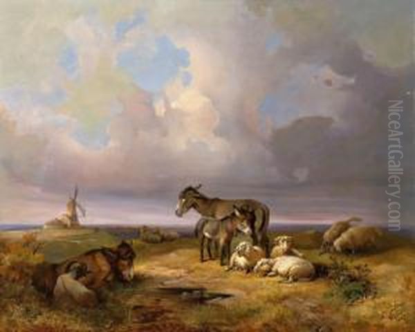 Weite Landschaft Mit Schafen Oil Painting by Rudolf Swoboda