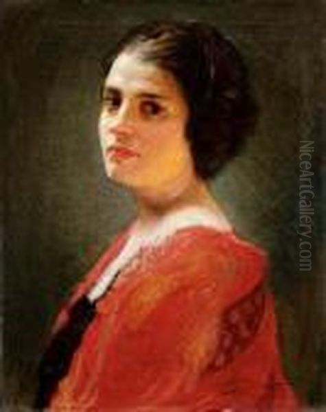 Fanciulla Con Abito Rosso Oil Painting by Giorgio Szoldaticz