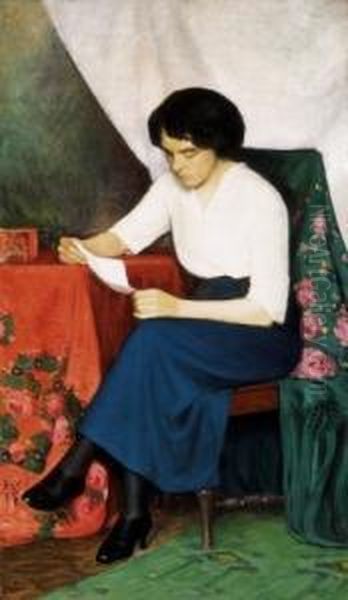 Woman Reading Oil Painting by Sandor Szopos