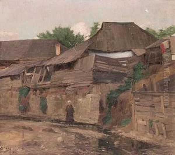 Patak A Falu Vegen Oil Painting by Sandor Szopos