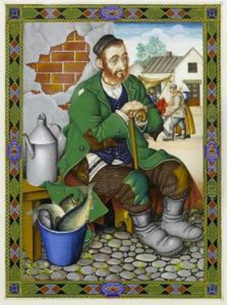 The Jewish Fish Seller Oil Painting by Arthur Szyk