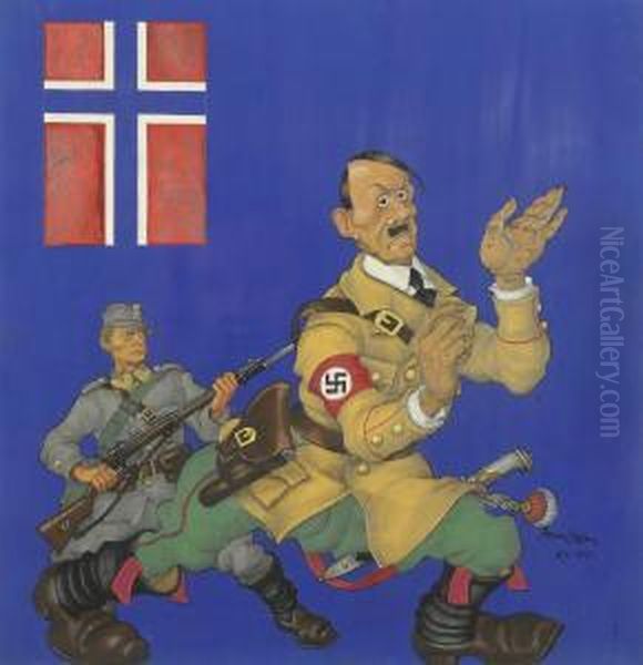 Hitler Caught Oil Painting by Arthur Szyk
