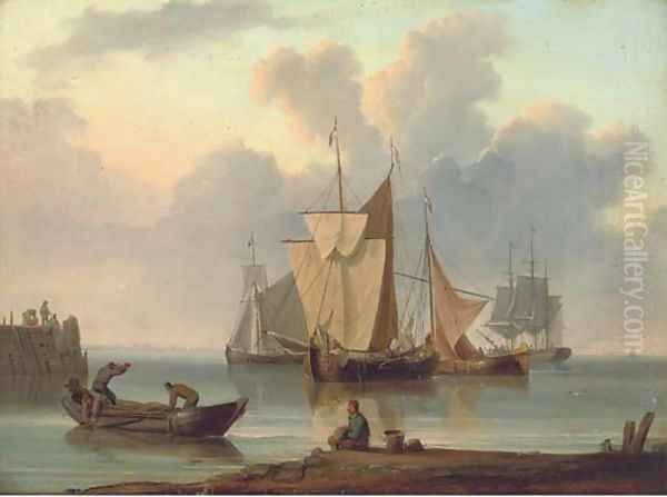 Shipping offshore with onlookers on the beach Oil Painting by William Anderson
