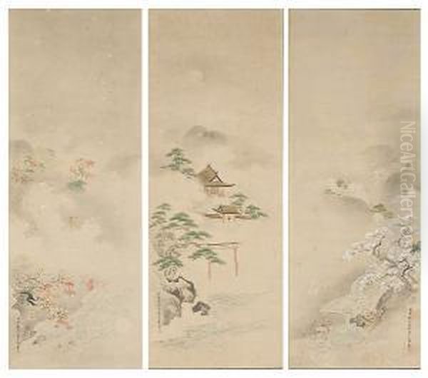 Tan'yu : Shinto Shrine And Seasonal Landscapes Oil Painting by Kano Tanyu
