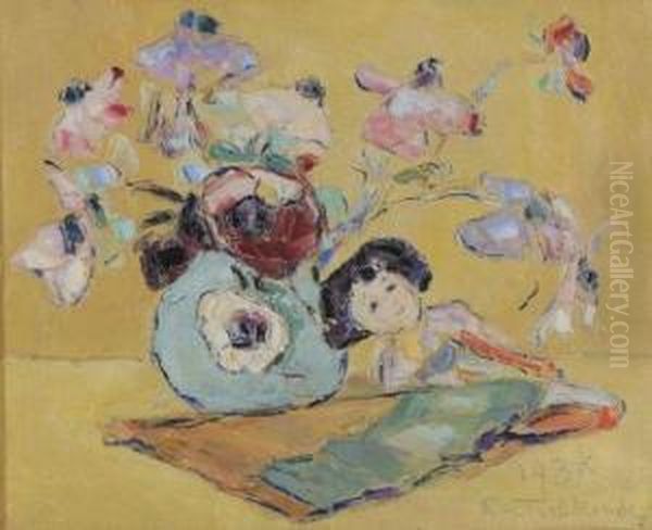 Jeune Fille Au Bouquet Oil Painting by Wlodzimierz Terlikowski