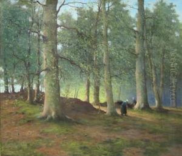 Zwei Reisigsammlerinnen Im Wald Oil Painting by George Frederik Teyssen