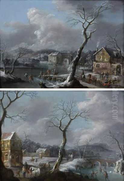 Paysages D'hiver Animes De Personnages Oil Painting by Johann Fried. Alex. Thiele