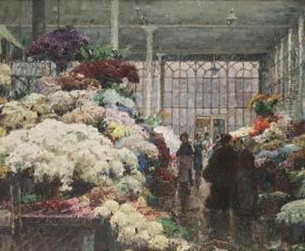 The Flower Market, Berlin Oil Painting by Otto Thiele