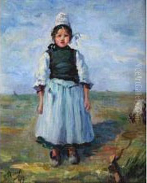 Jeune Bigoudene Au Champ Oil Painting by J. Thierry