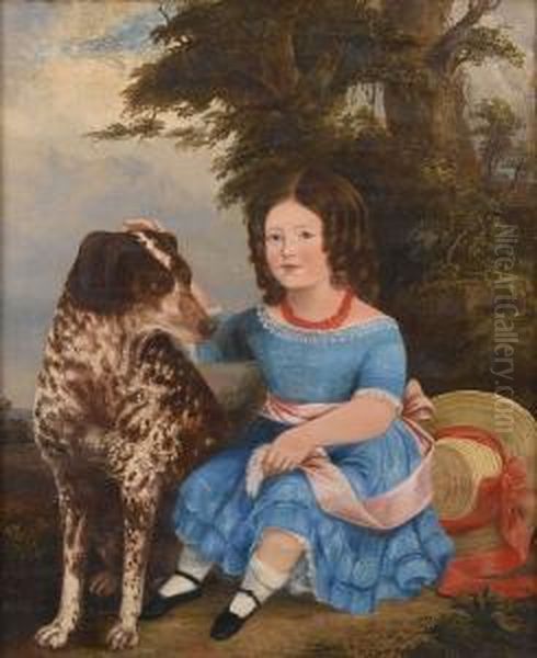 Portrait Of A Young Girl With Her Dog Oil Painting by Juliet Hutchings Thompson