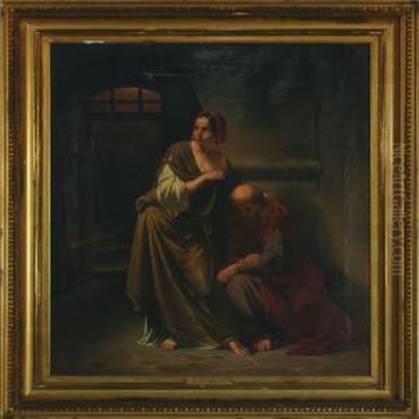 Classical Scenery With Man And Woman Oil Painting by August Carl Vilhelm Thomsen