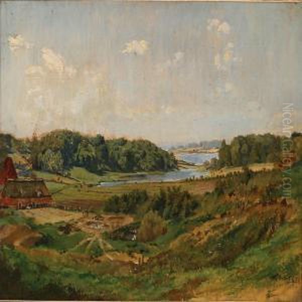 Hilly Summer Landscape With A Farm, Presumably Inholstein Oil Painting by Carl Christian Frederik Jacob Thomsen