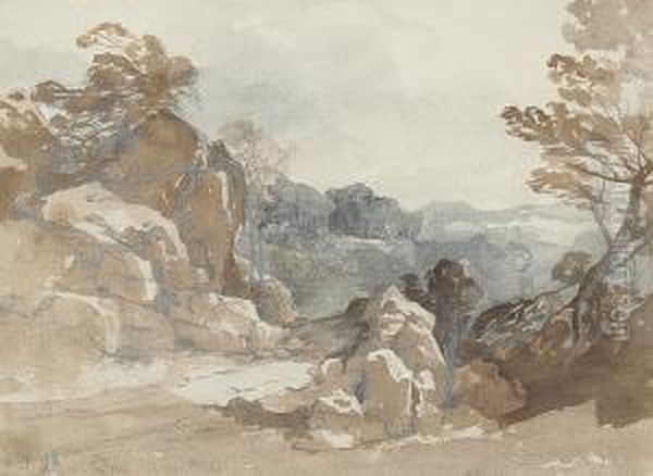 Landscape With Rocks Oil Painting by P. Thullier