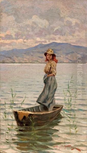 Ragazza A Torre Del Lago Oil Painting by Angiolo Tommasi