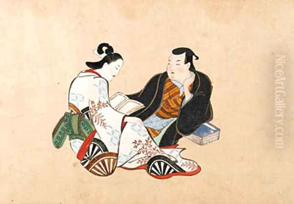 Erotic scenes of courtesans and clients Oil Painting by Kaigetsudo Anchi