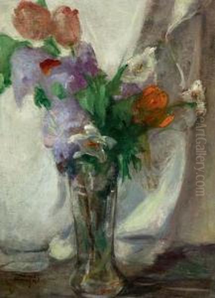 Vase Of Flowers Oil Painting by Theofrastos Triantafyllidis